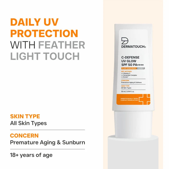 C-Defense UV Glow SPF 50 PA++++ Fluid Sunscreen for Premature Aging & Sunburn (In-Vivo & In-Vitro Tested)