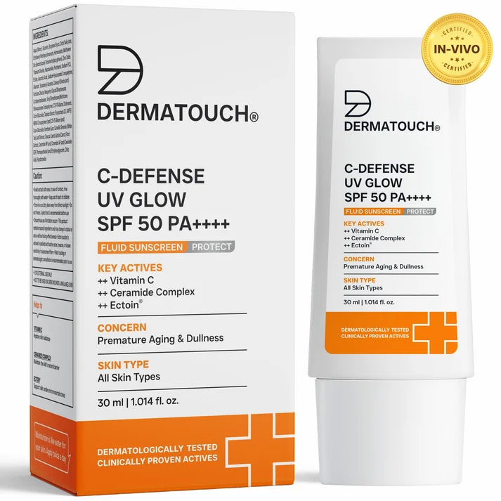 C-Defense UV Glow SPF 50 PA++++ Fluid Sunscreen for Premature Aging & Sunburn (In-Vivo & In-Vitro Tested)